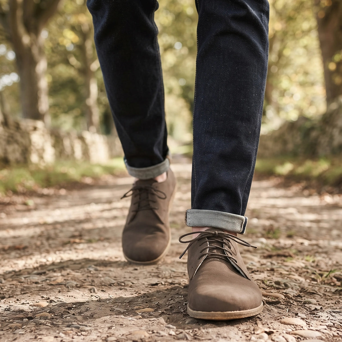 Nubuck Barefoot Oxford Shoes – Classic Sole — Leather Sole – Smoked