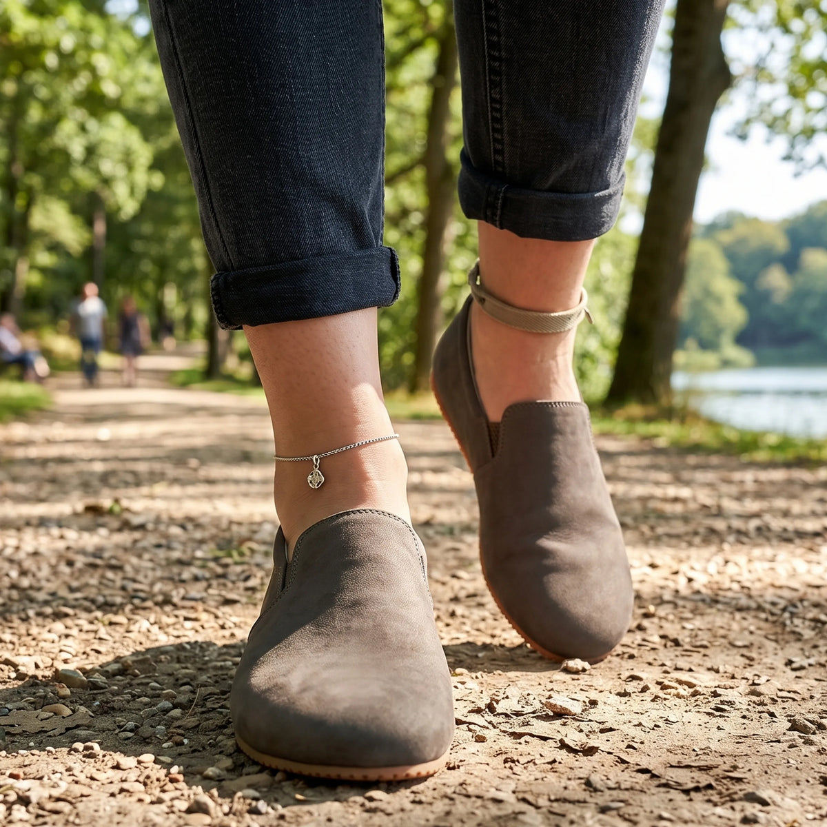 Nubuck Barefoot Slip-On Shoes – Rubber Sole – Smoked
