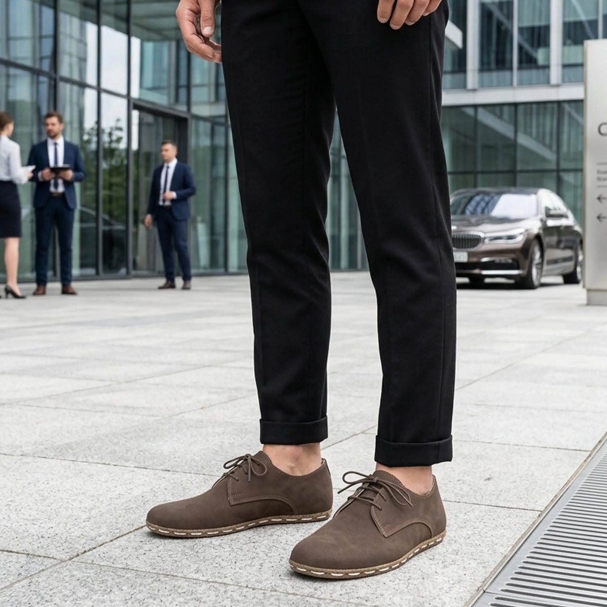 Nubuck Barefoot Oxford Shoes — Leather Sole – Smoked