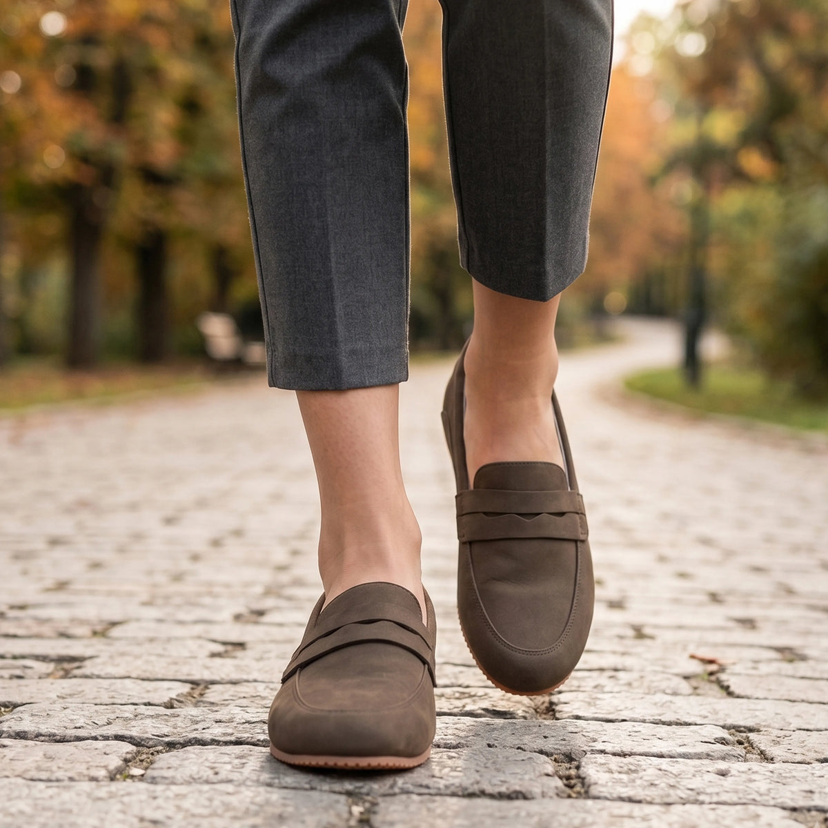 Nubuck Barefoot Penny Loafer Shoes – Rubber Sole – Smoked