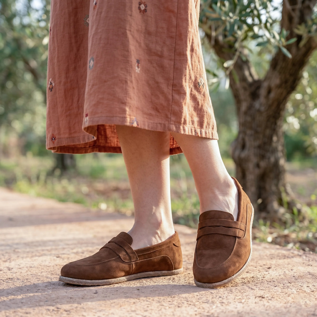 Nubuck Barefoot Penny Loafer Shoes – Classic Sole — Leather Sole – Smoked