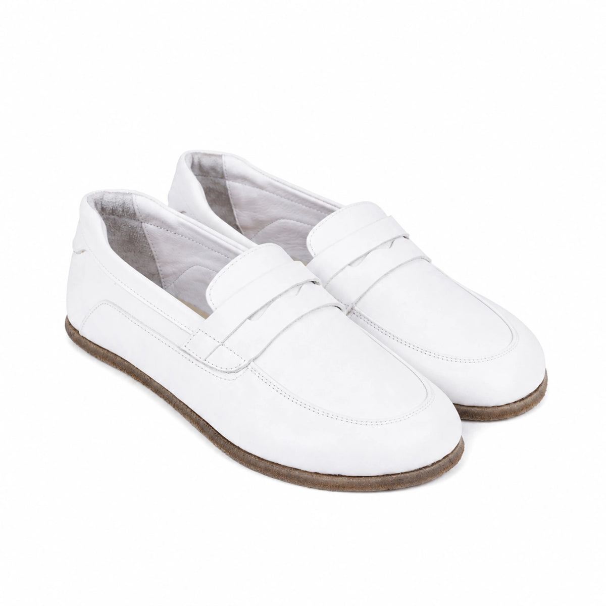 Smooth Barefoot Penny Loafer Shoes – Classic Sole — Leather Sole – White