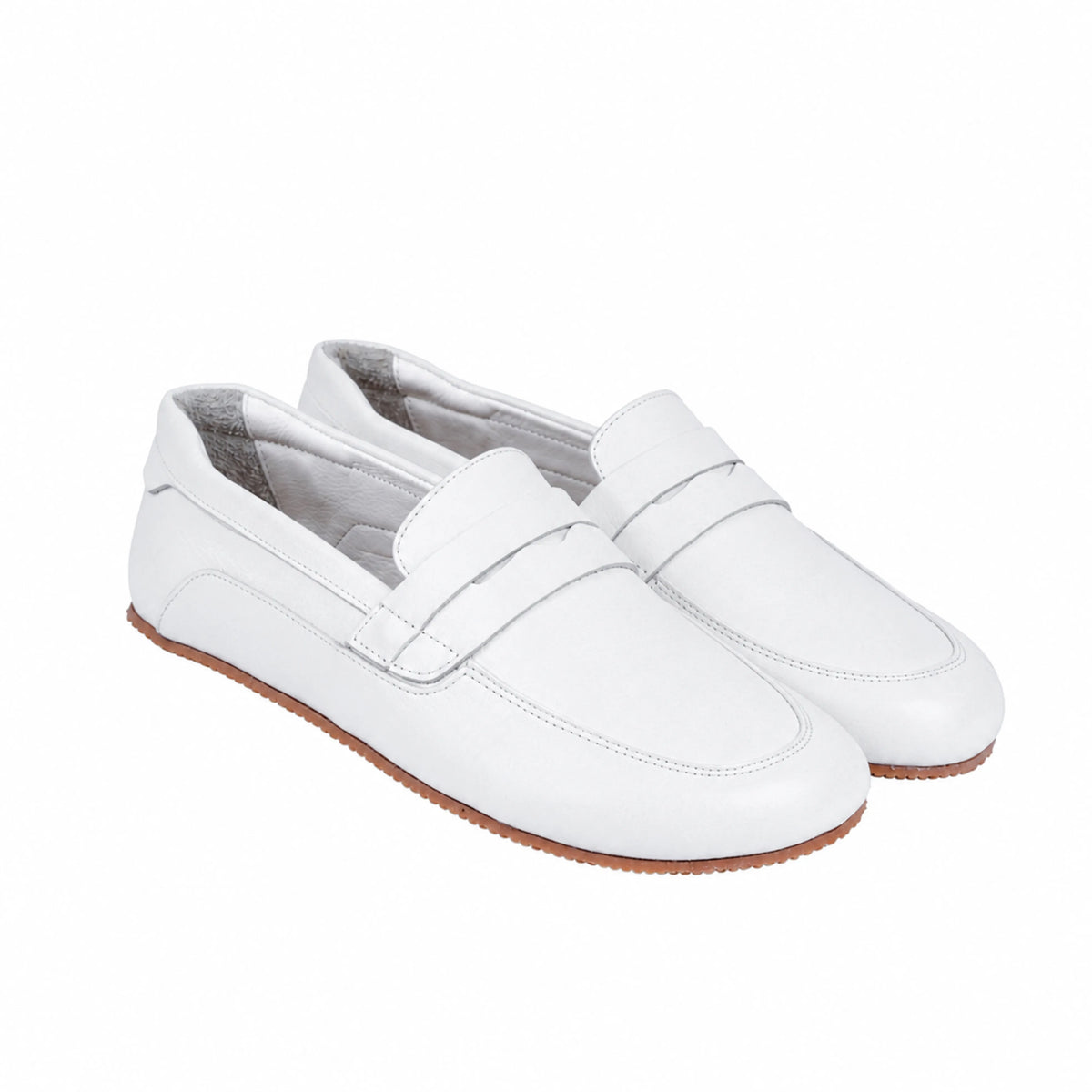 Smooth Barefoot Penny Loafer Shoes – Rubber Sole – White