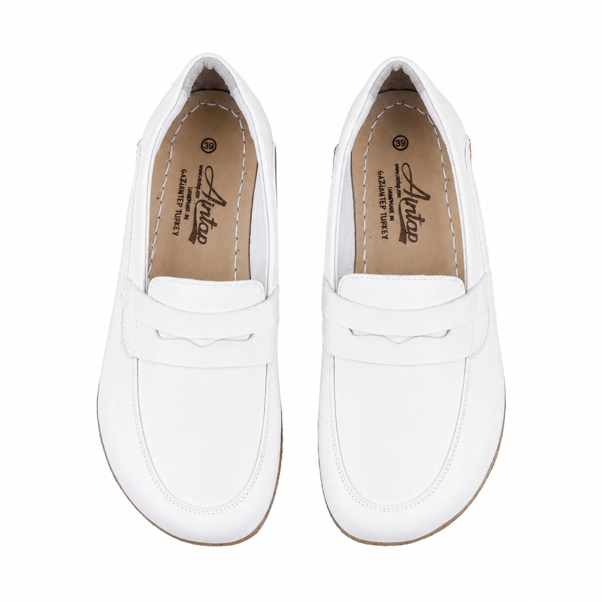 Smooth Barefoot Penny Loafer Shoes – Classic Sole — Leather Sole – White