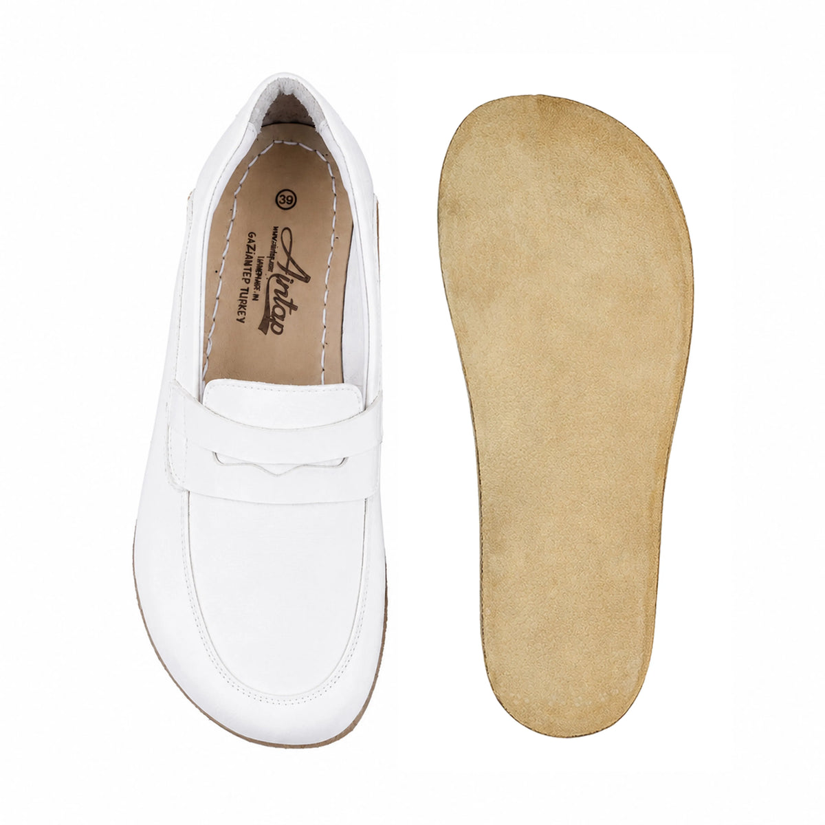 Smooth Barefoot Penny Loafer Shoes – Classic Sole — Leather Sole – White