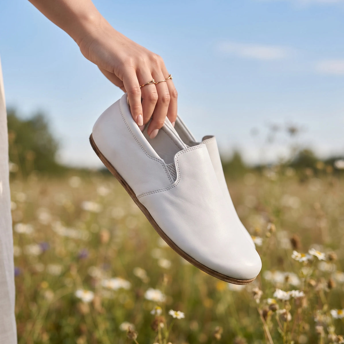 Smooth Barefoot Slip-On Shoes – Classic Sole — Leather Sole – White