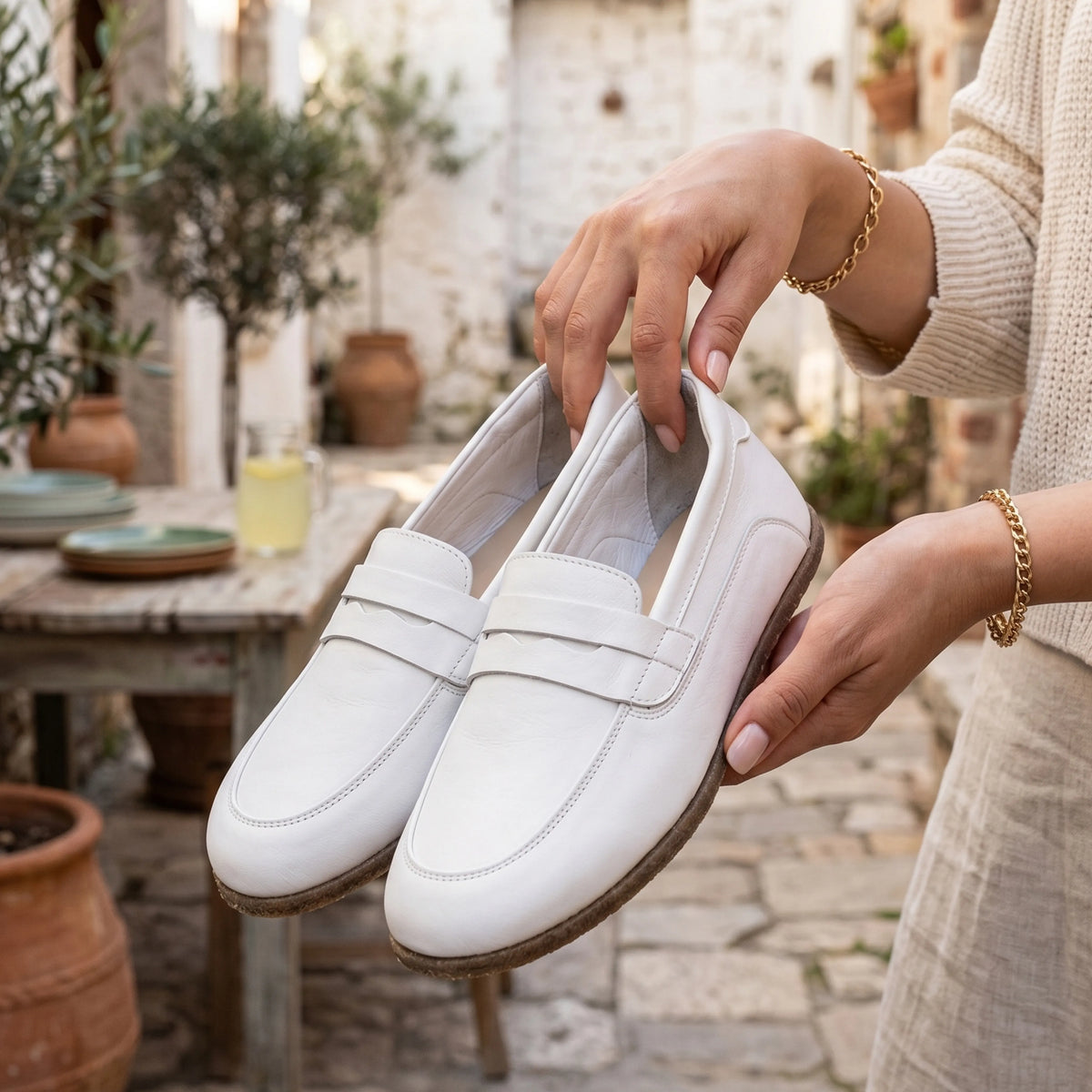 Smooth Barefoot Penny Loafer Shoes – Classic Sole — Leather Sole – White