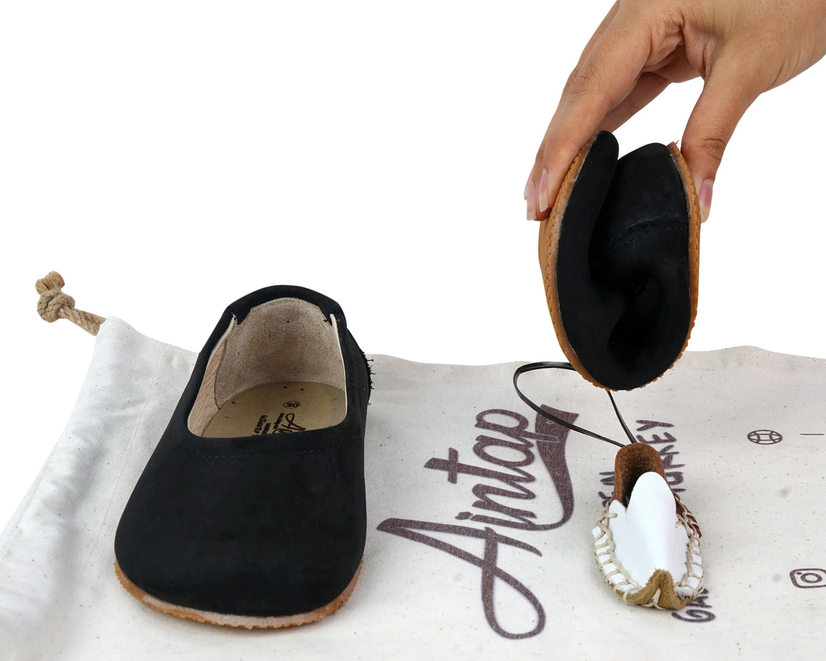 Nubuck Barefoot Ballet Shoes – Rubber Sole – Black
