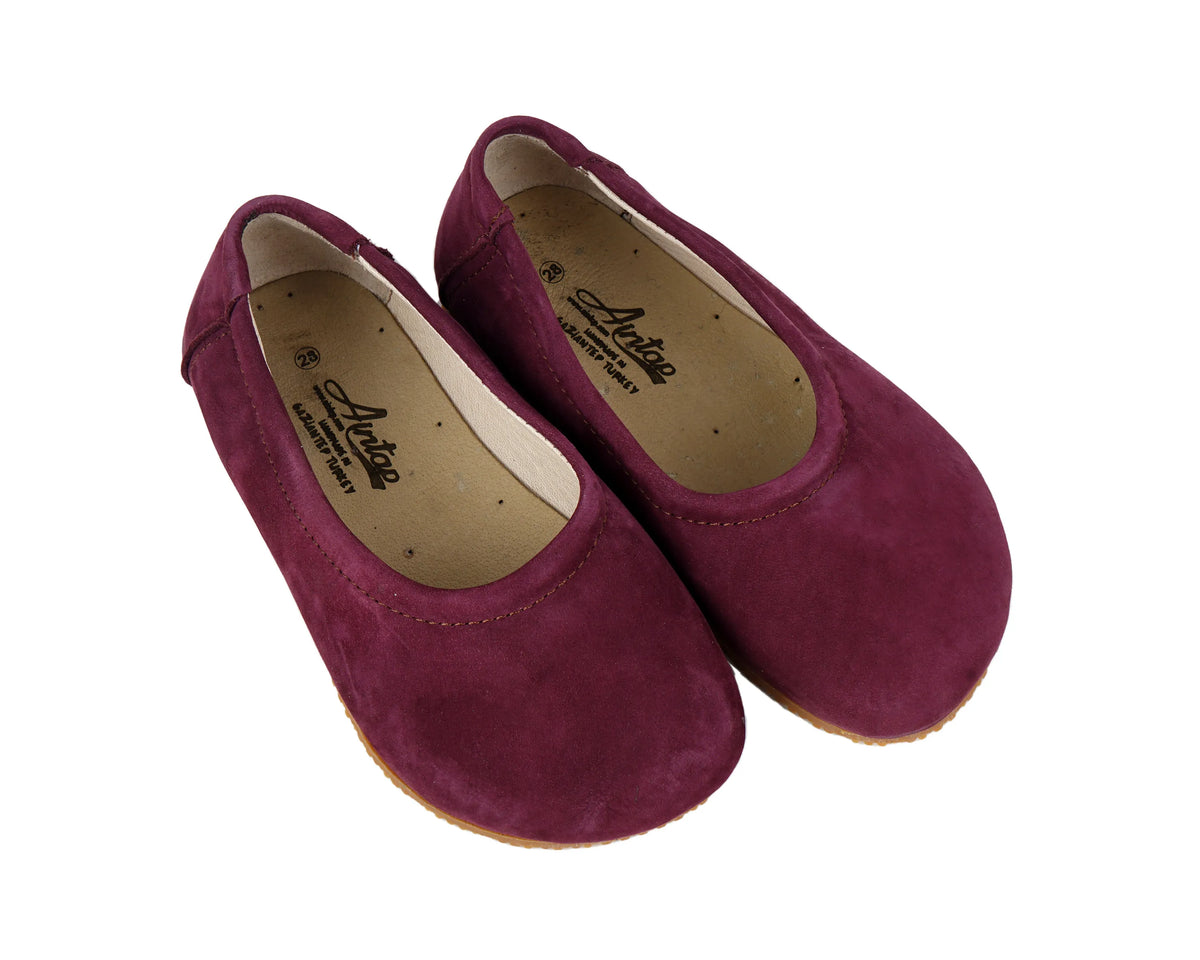 Nubuck Barefoot Ballet Shoes – Rubber Sole – Burgundy