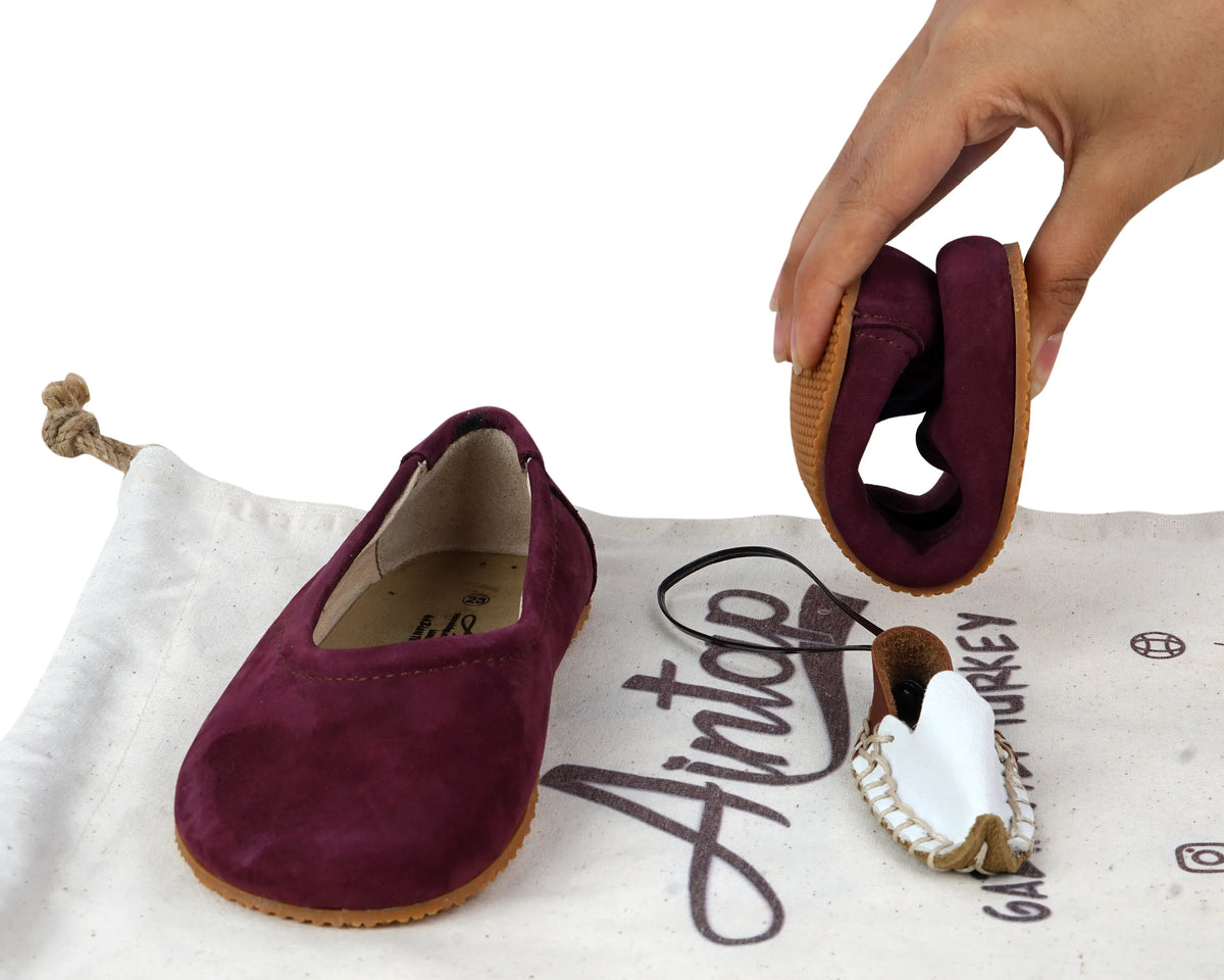 Nubuck Barefoot Ballet Shoes – Rubber Sole – Burgundy
