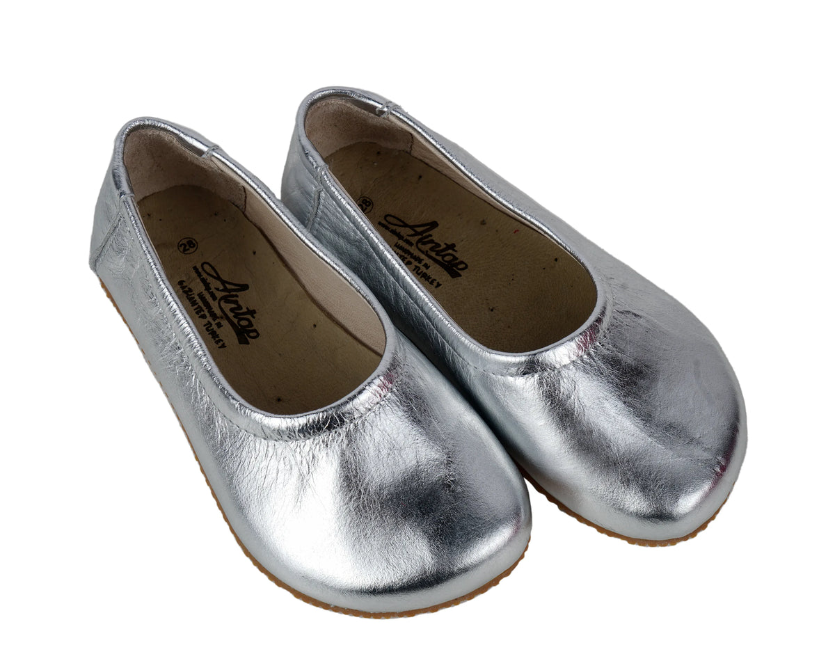 Bright Barefoot Ballet Shoes – Rubber Sole – Silver