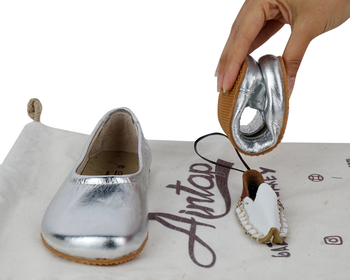 Bright Barefoot Ballet Shoes – Rubber Sole – Silver