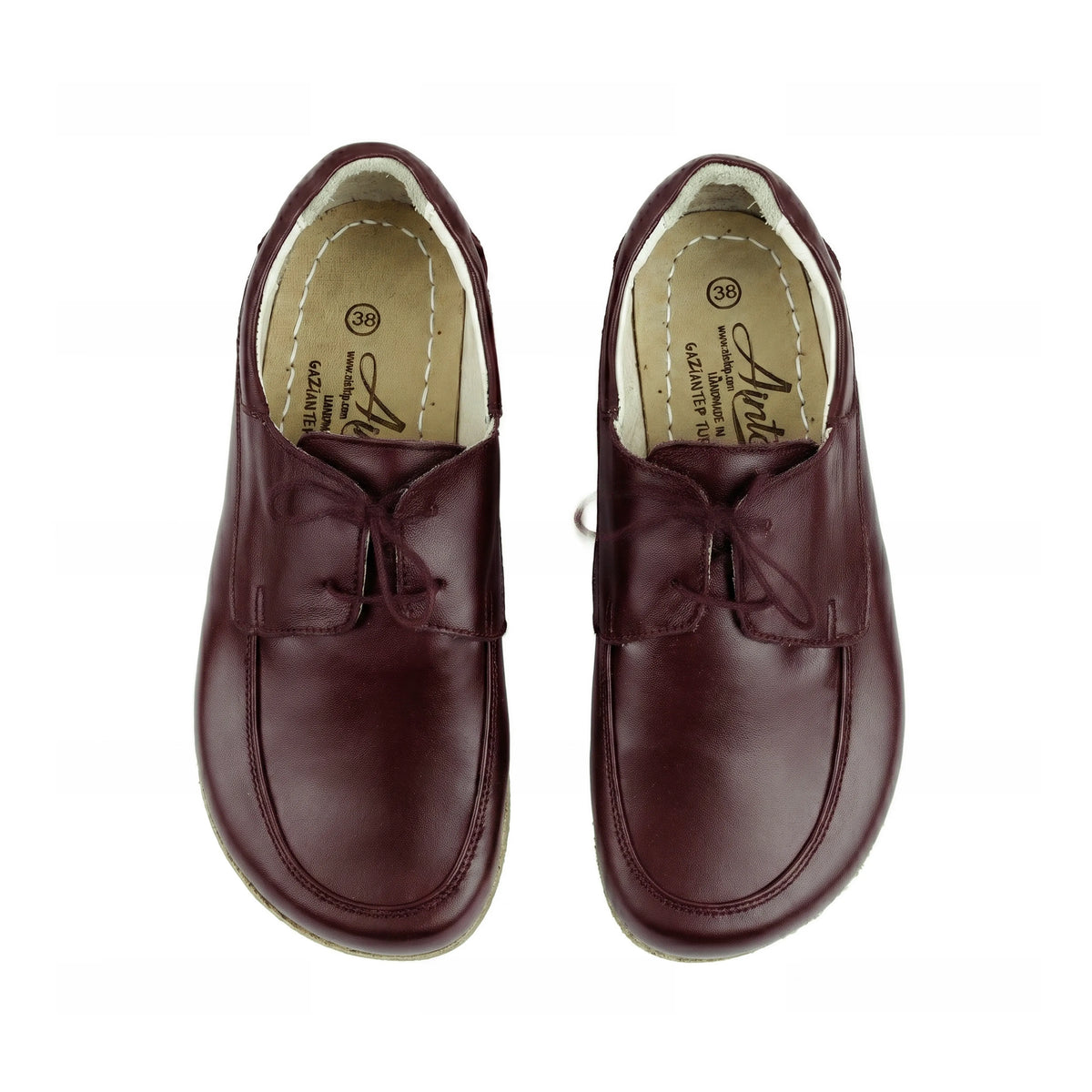 Smooth Barefoot Laces Penny Loafer Shoes – Classic Sole — Leather Sole – Burgundy