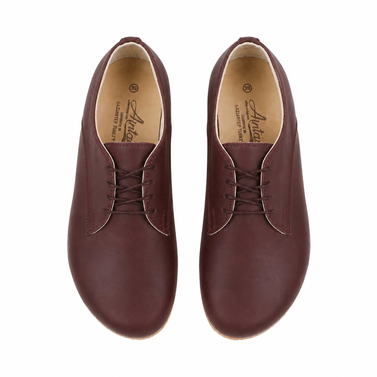 Smooth Barefoot Oxford Shoes — Leather Sole – Burgundy