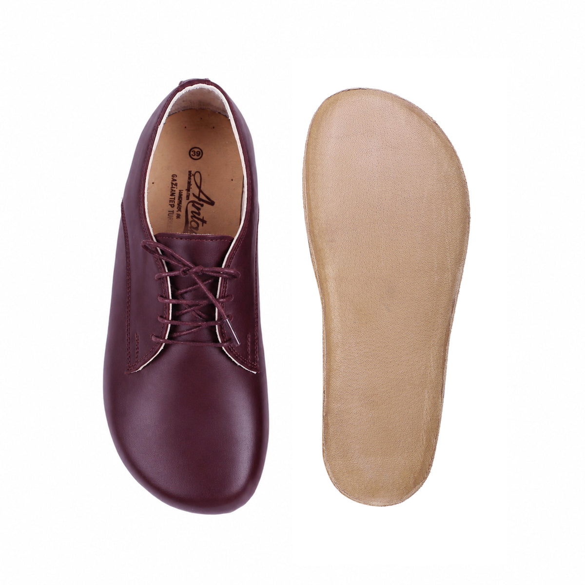 Smooth Barefoot Oxford Shoes – Classic Sole — Leather Sole – Burgundy