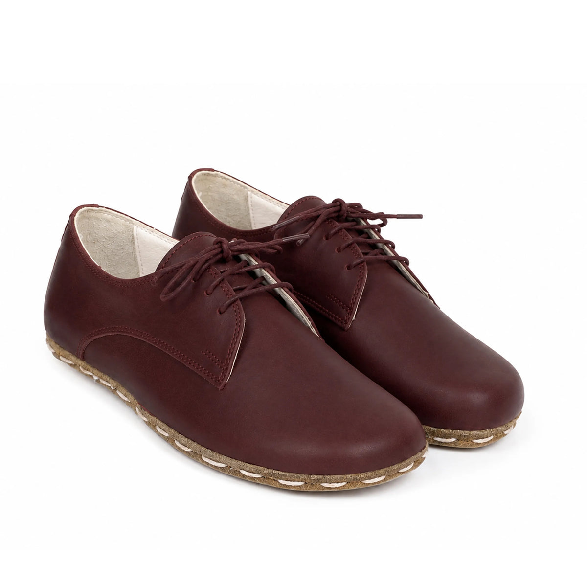 Smooth Barefoot Oxford Shoes — Leather Sole – Burgundy