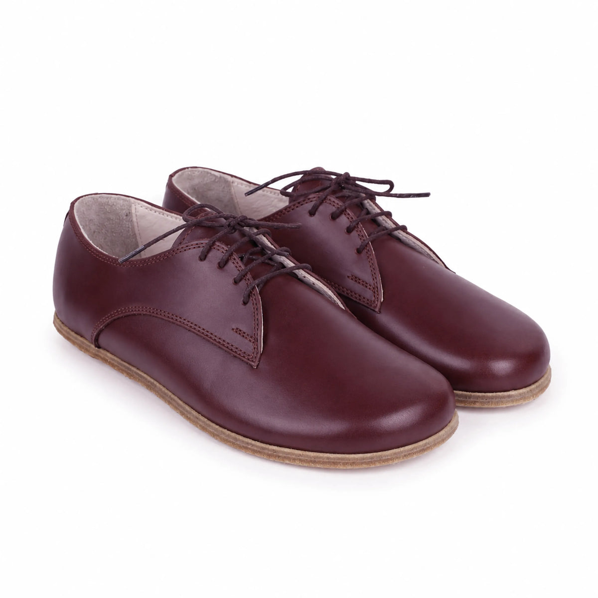 Smooth Barefoot Oxford Shoes — Leather Sole – Burgundy