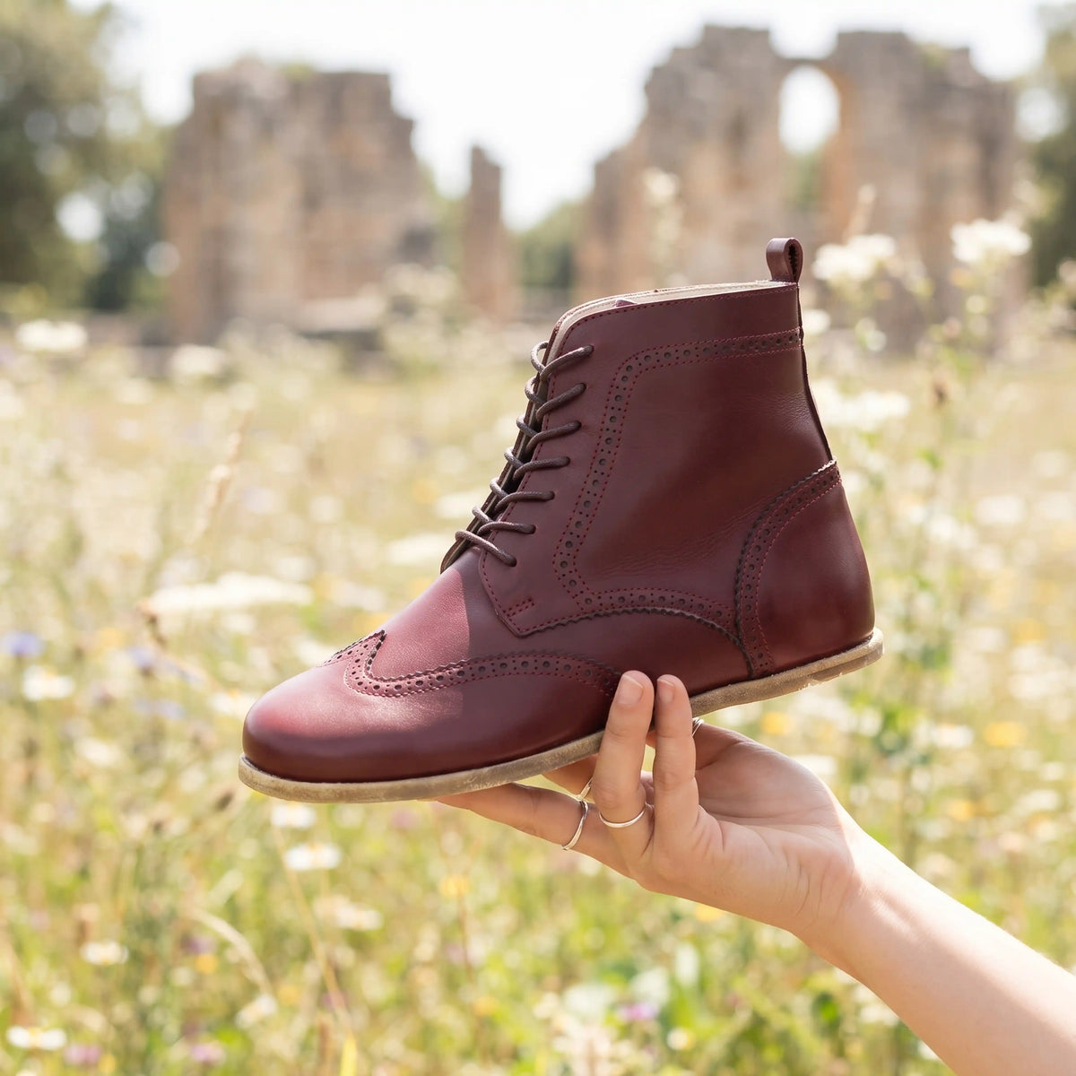 Smooth Barefoot Moccasin Boots Shoes – Classic Sole — Leather Sole – Burgundy