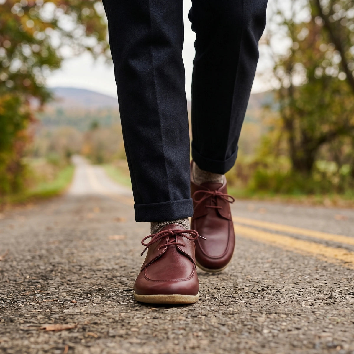 Smooth Barefoot Laces Penny Loafer Shoes – Classic Sole — Leather Sole – Burgundy