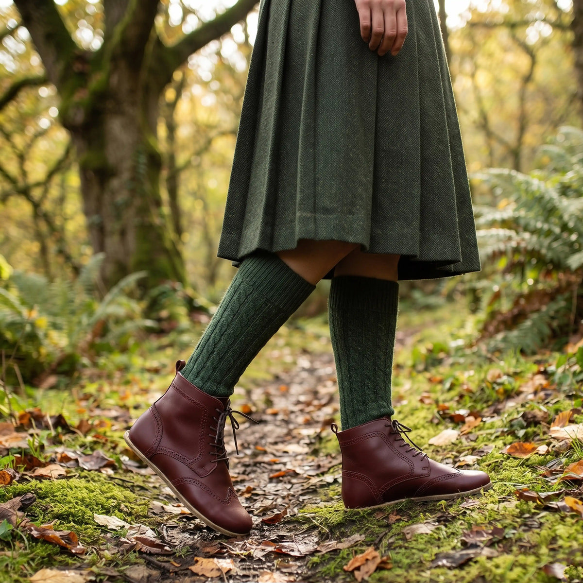Smooth Barefoot Moccasin Boots Shoes – Classic Sole — Leather Sole – Burgundy