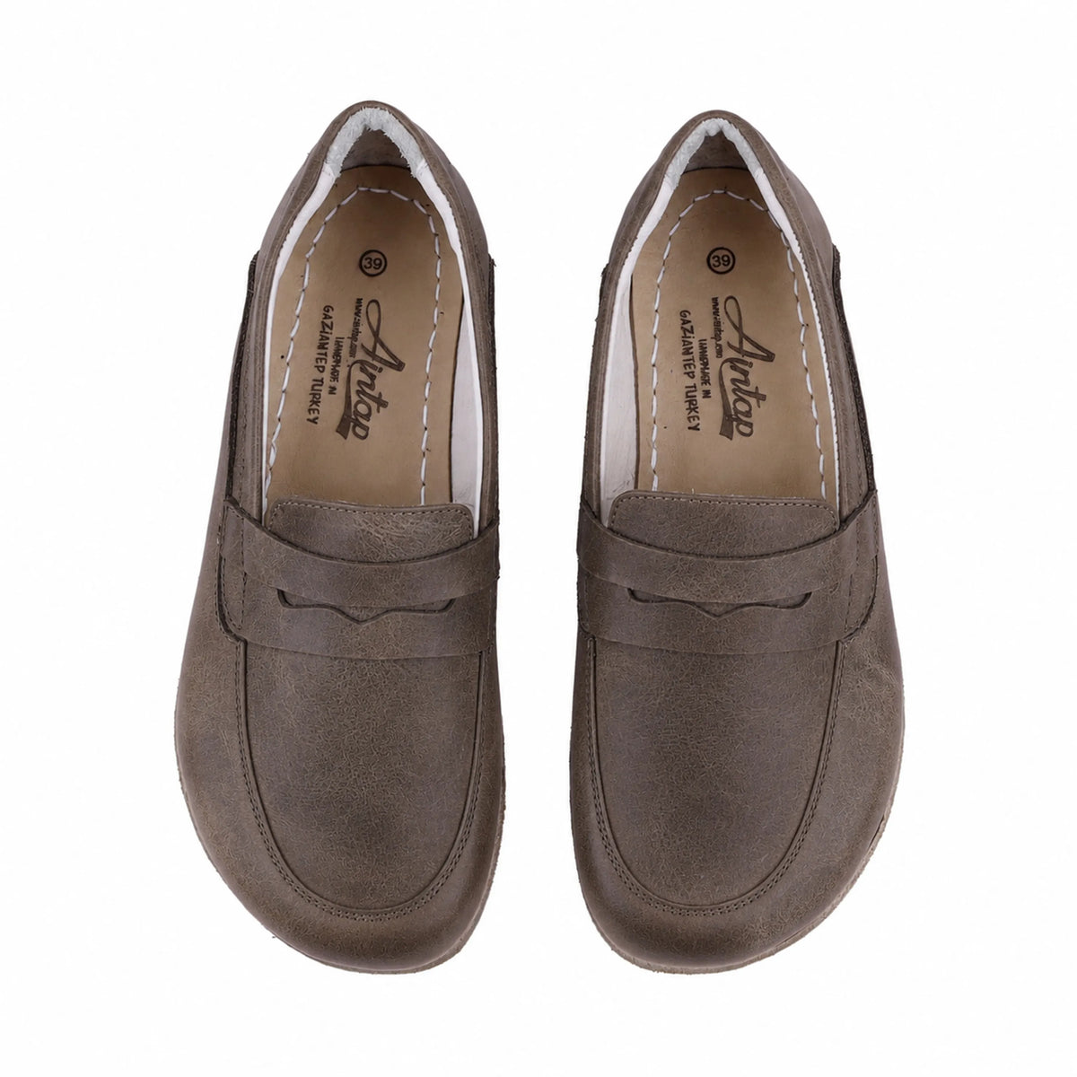 Crazy Barefoot Penny Loafer Shoes – Classic Sole — Leather Sole – Beige Bizon