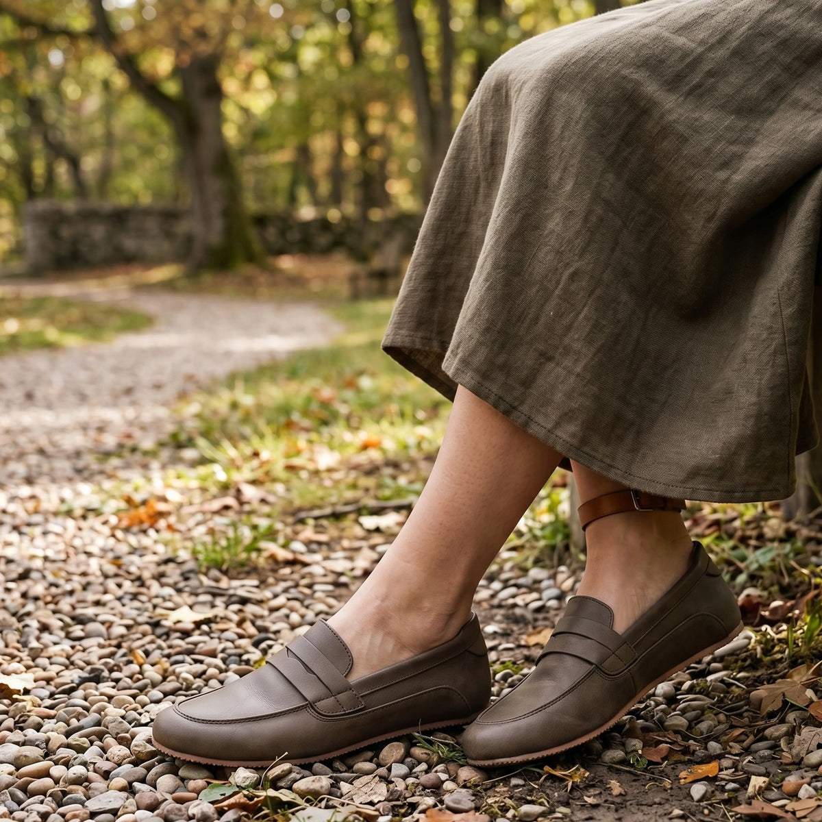Crazy Barefoot Penny Loafer Shoes – Rubber Sole – Beige Bizon
