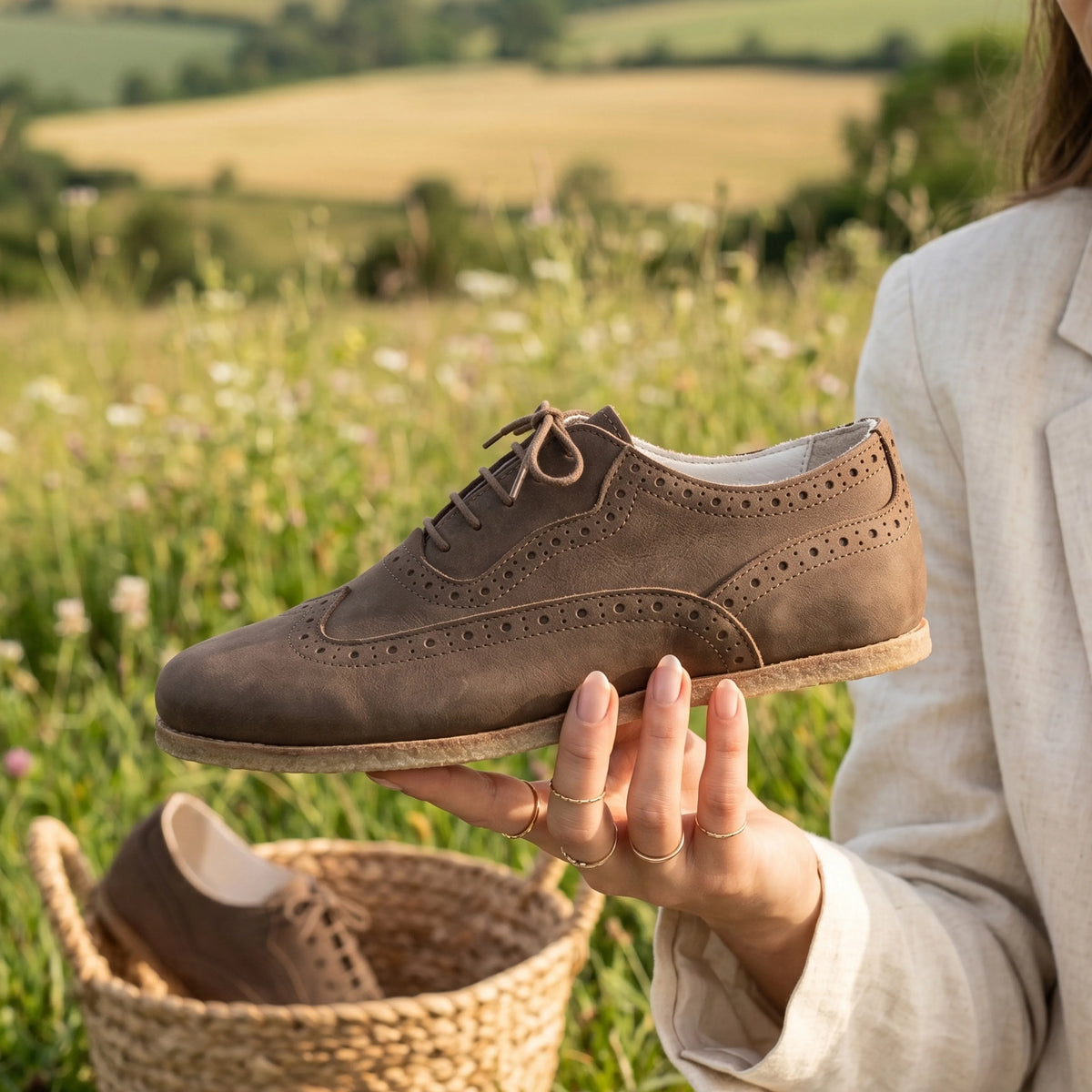 Crazy Barefoot Moccasin Shoes – Classic Sole — Leather Sole – Beige Bizon