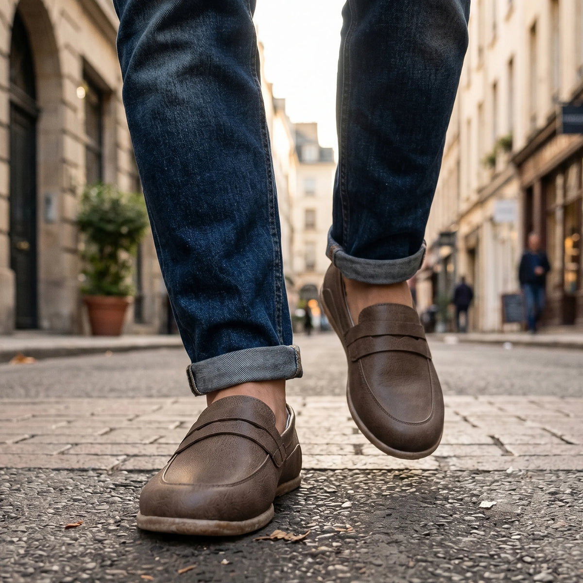Crazy Barefoot Penny Loafer Shoes – Classic Sole — Leather Sole – Beige Bizon