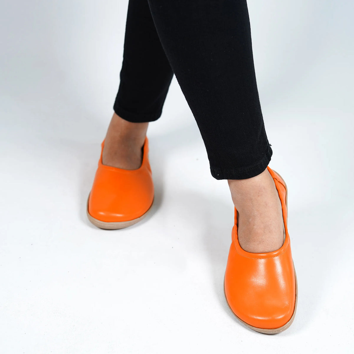 Smooth Barefoot Ballet Shoes –6 mm Rubber Sole – Orange