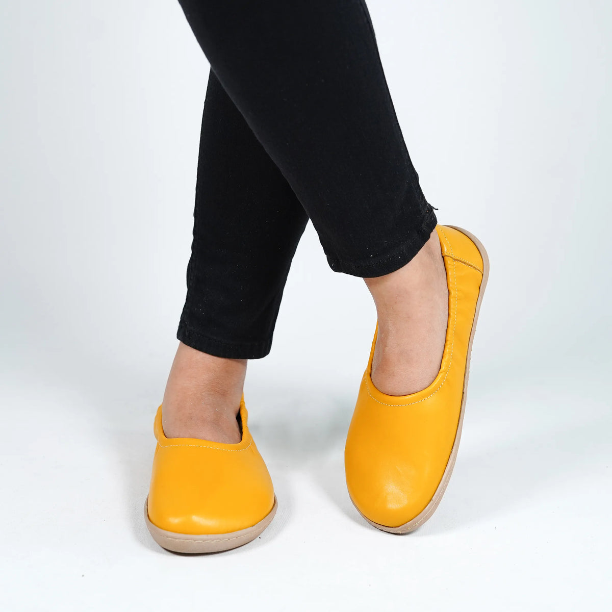 Smooth Barefoot Ballet Shoes –6 mm Rubber Sole – Mustard