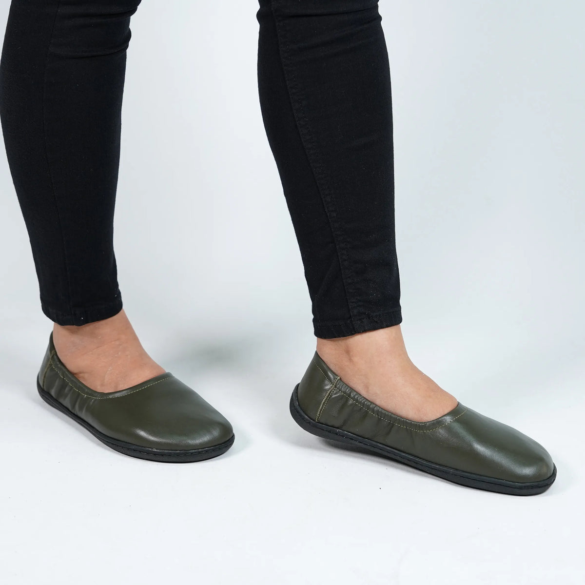 Smooth Barefoot Ballet Shoes –6 mm Rubber Sole – Olive Green
