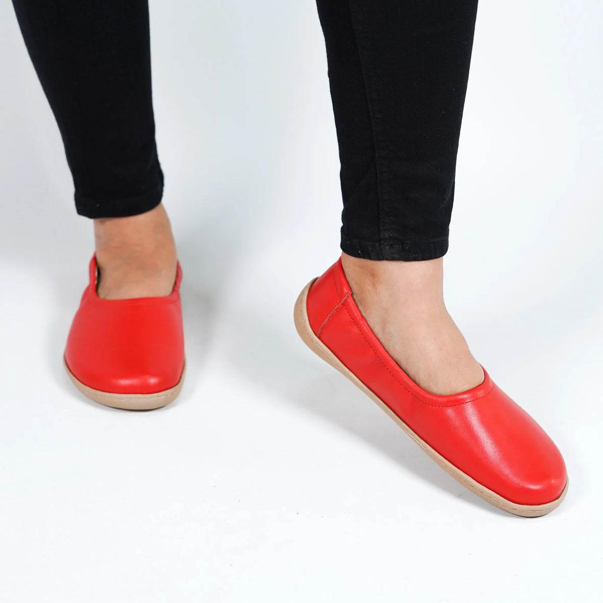 Smooth Barefoot Ballet Shoes –6 mm Rubber Sole – Red