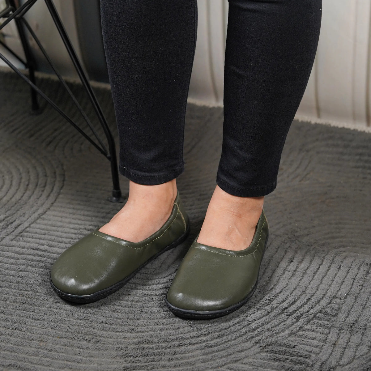 Smooth Barefoot Ballet Shoes –6 mm Rubber Sole – Olive Green