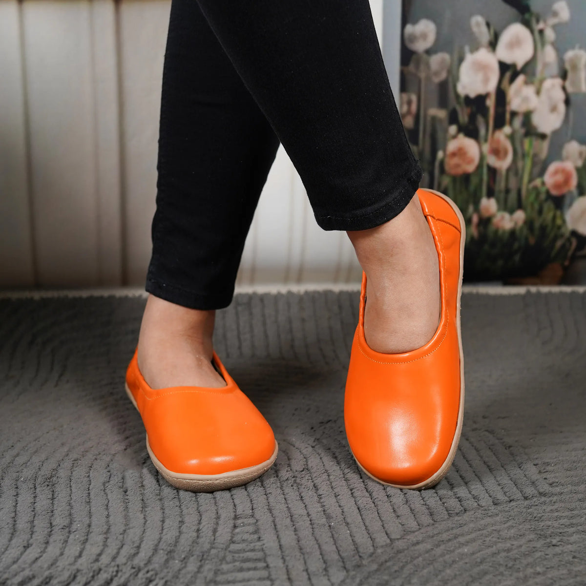 Smooth Barefoot Ballet Shoes –6 mm Rubber Sole – Orange