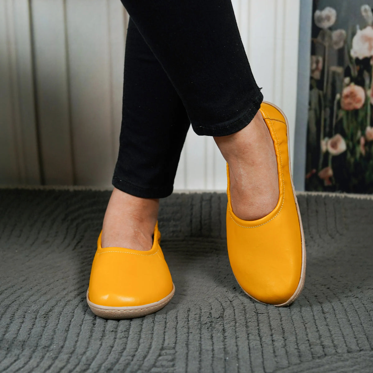 Smooth Barefoot Ballet Shoes –6 mm Rubber Sole – Mustard