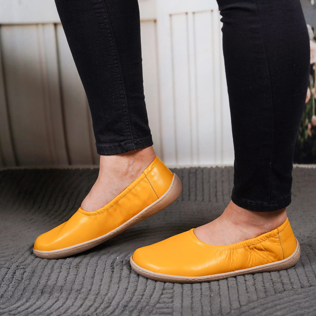 Smooth Barefoot Ballet Shoes –6 mm Rubber Sole – Mustard