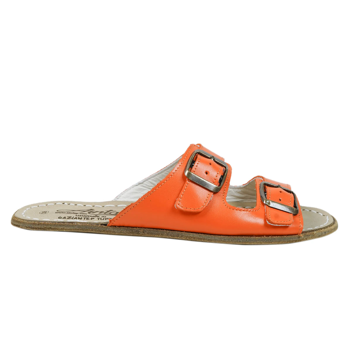 Smooth Barefoot Double Strap Sandals Shoes – Classic Sole — Leather Sole – Orange