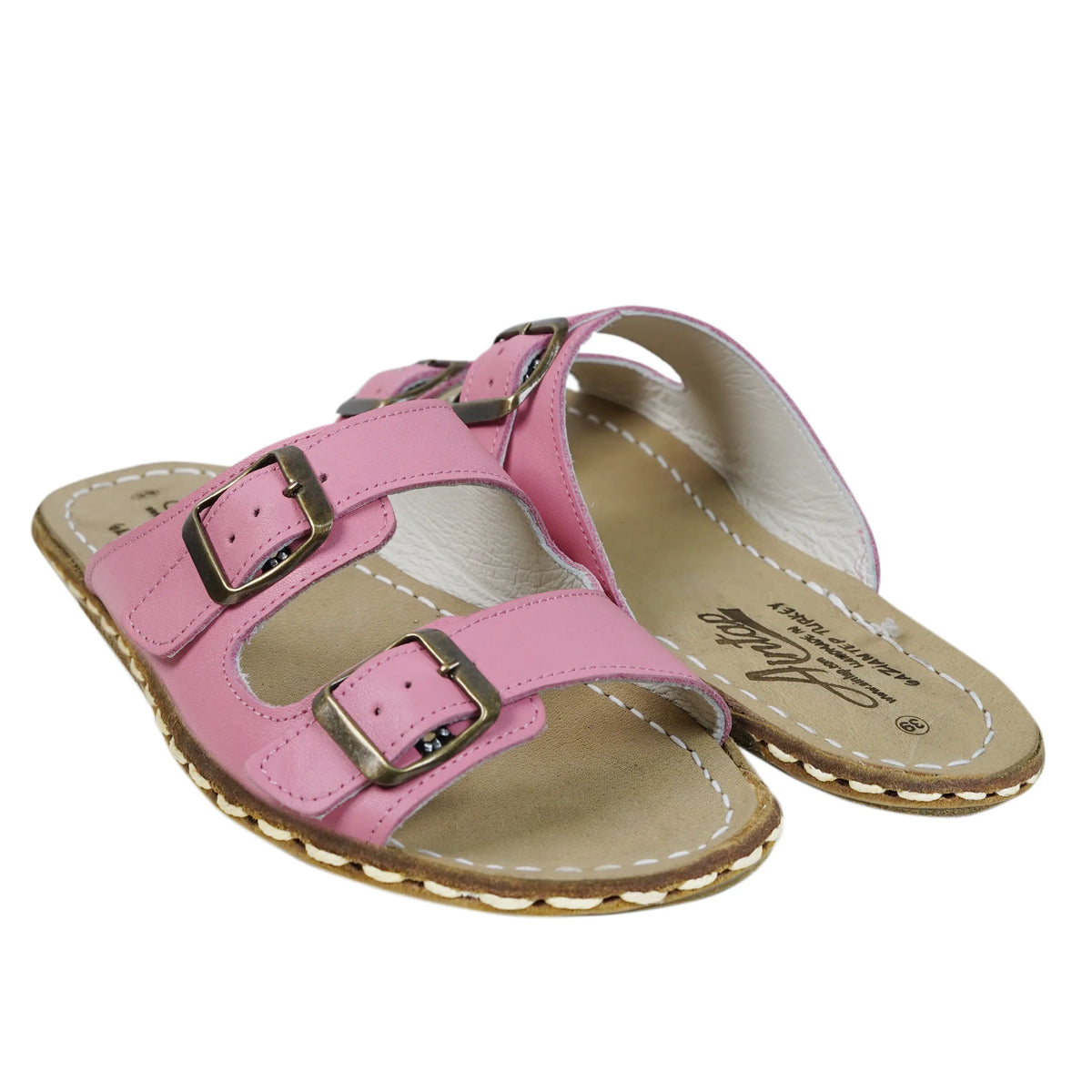 Smooth Barefoot Double Strap Sandals Shoes — Leather Sole – Pink