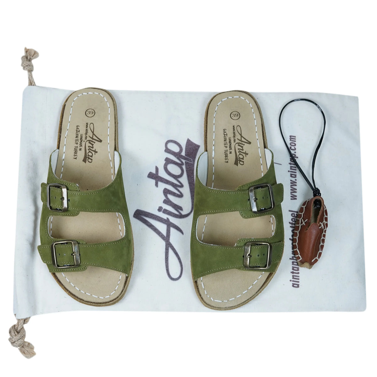 Nubuck Barefoot Double Strap Sandals Shoes – Classic Sole — Leather Sole – Green
