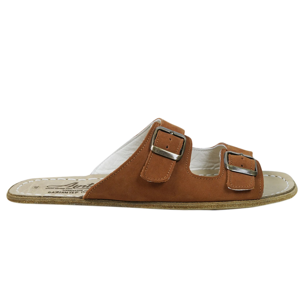 Nubuck Barefoot Double Strap Sandals Shoes – Classic Sole — Leather Sole – Tan