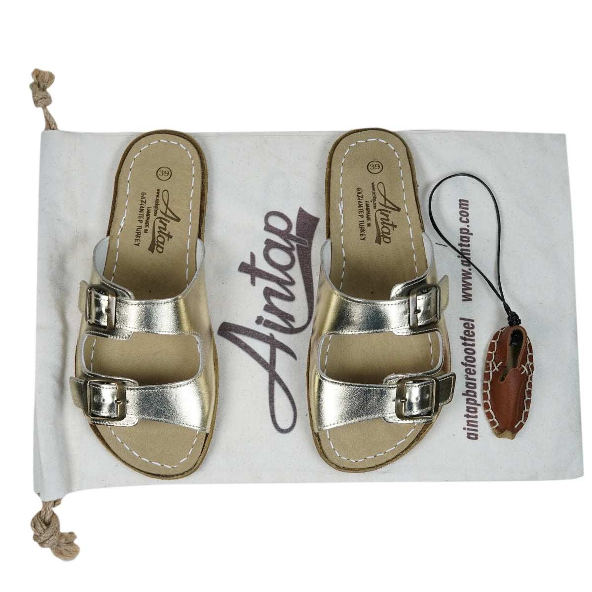 Bright Barefoot Double Strap Sandals Shoes – Classic Sole — Leather Sole – Gold