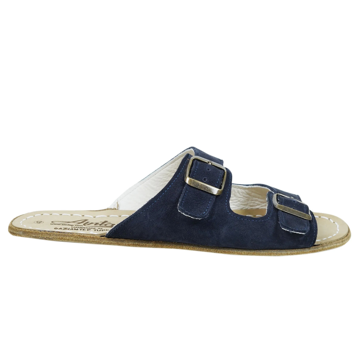Nubuck Barefoot Double Strap Sandals Shoes – Classic Sole — Leather Sole – Navy Blue