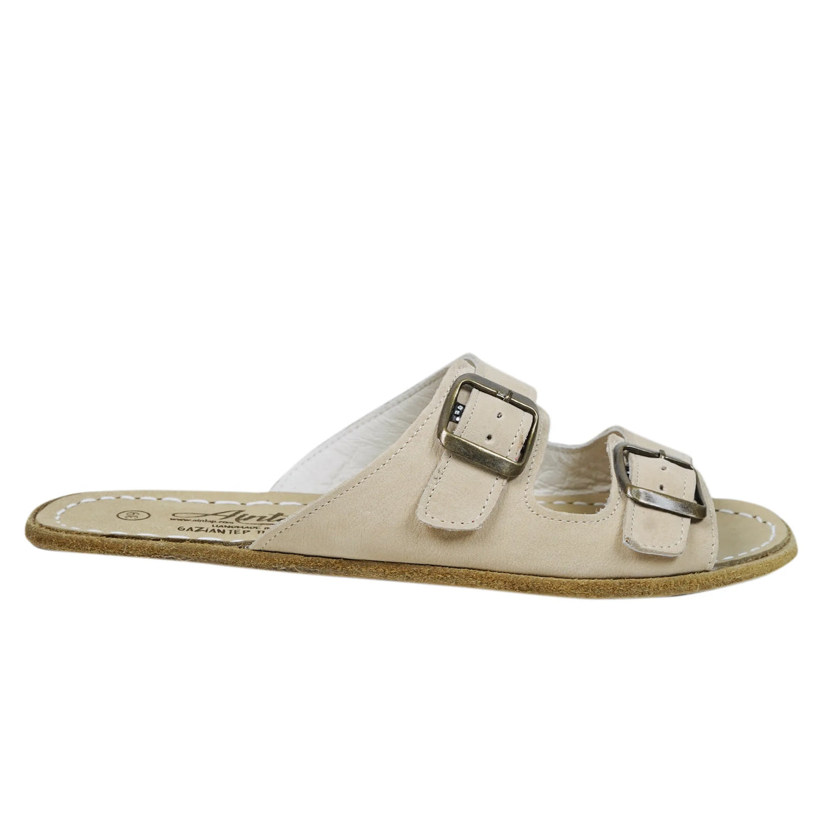 Nubuck Barefoot Double Strap Sandal Shoes – Classic Sole — Leather Sole – Cream