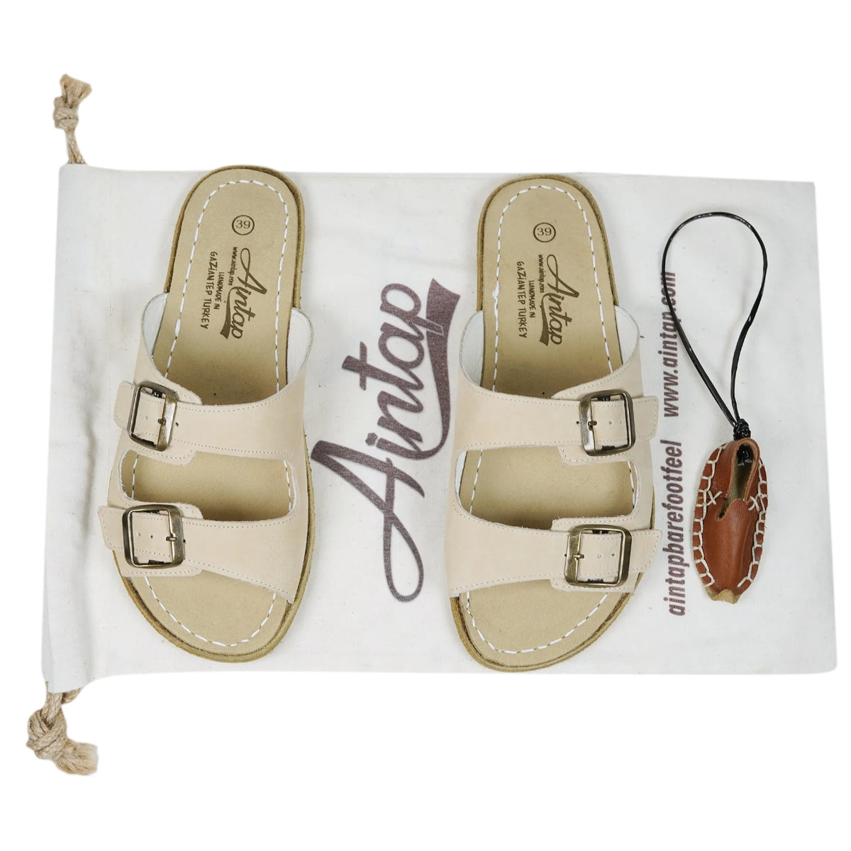 Nubuck Barefoot Double Strap Sandal Shoes – Classic Sole — Leather Sole – Cream