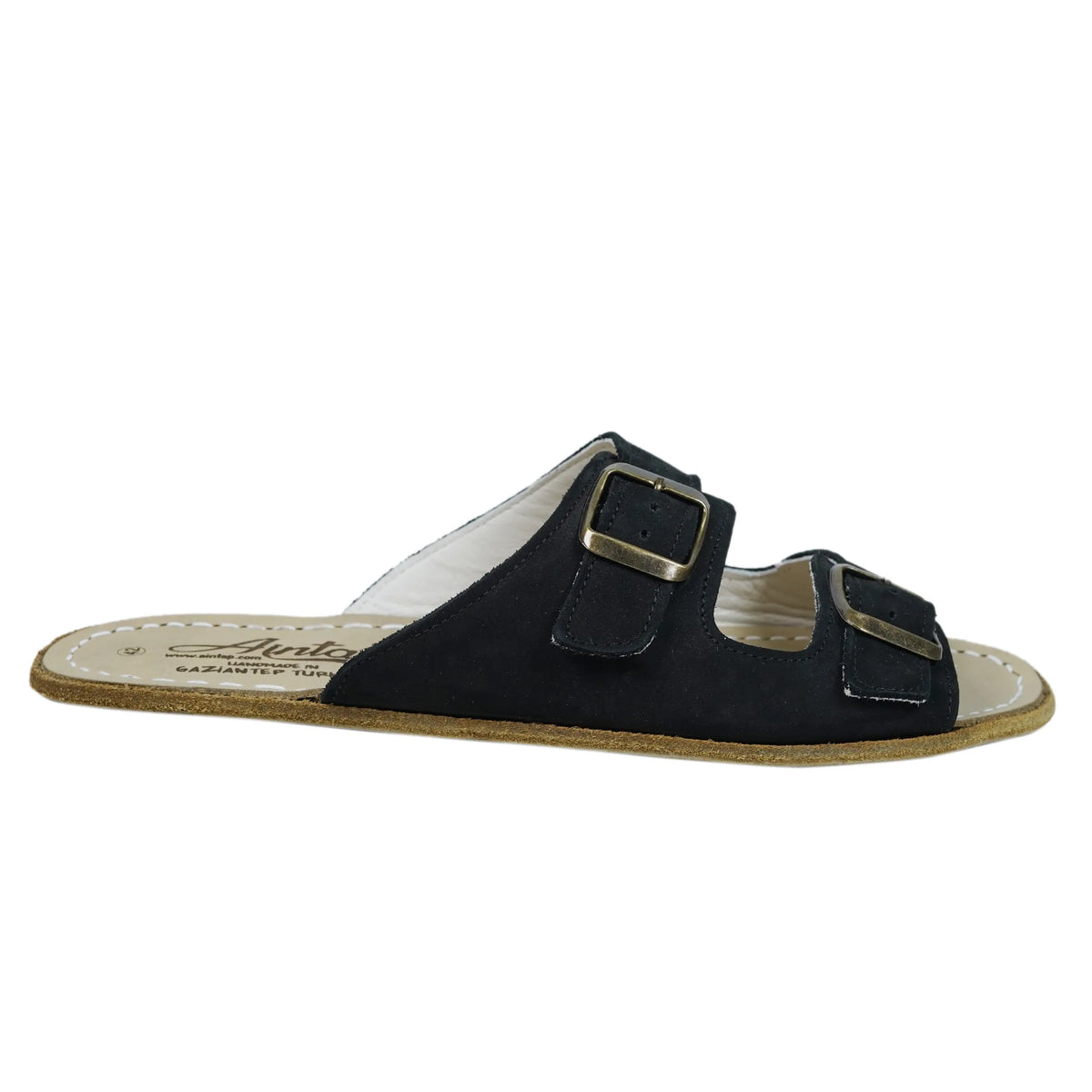 Nubuck Barefoot Double Strap Sandals Shoes – Classic Sole — Leather Sole – Black
