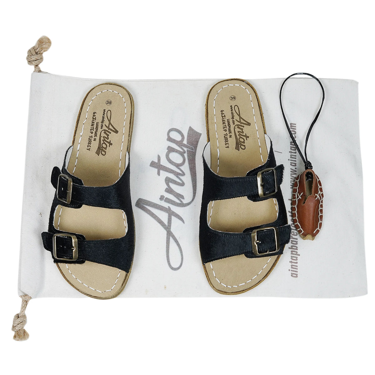 Hair Barefoot Double Strap Sandals Shoes - Classic Sole - Leather Sole – Black