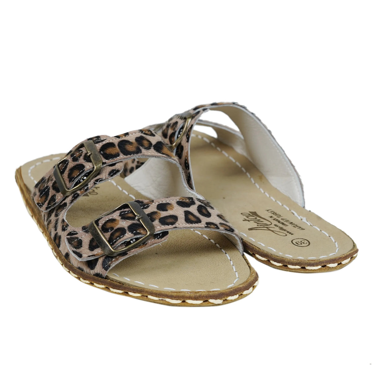 Hair Barefoot Double Strap Sandals Shoes – Leather Sole – Leopard
