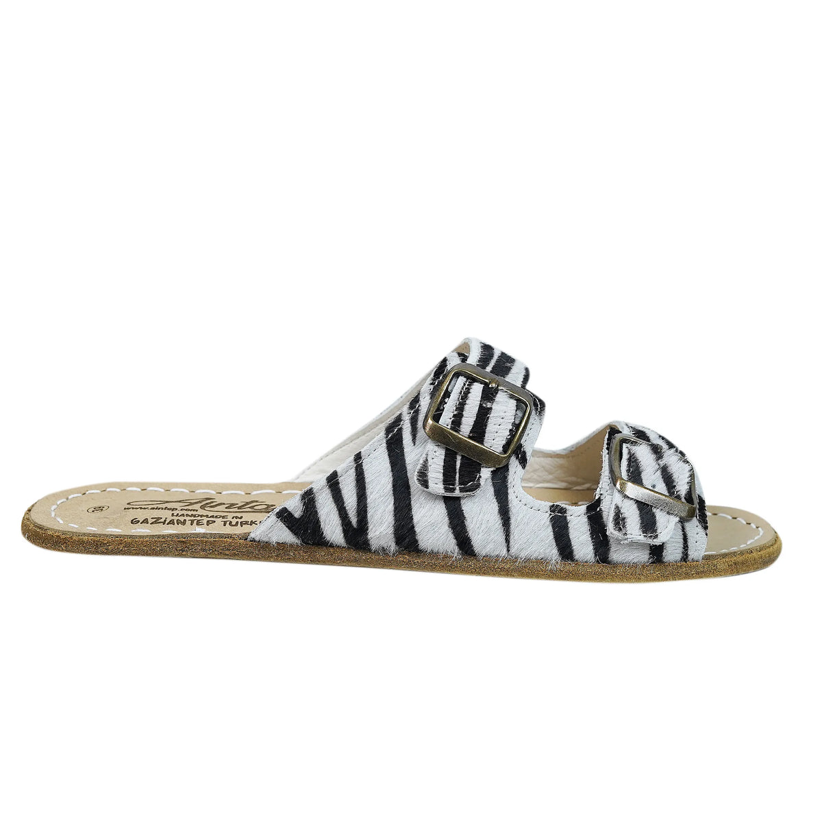 Hair Barefoot Double Strap Sandals Shoes – Classic Sole — Leather Sole – Zebra