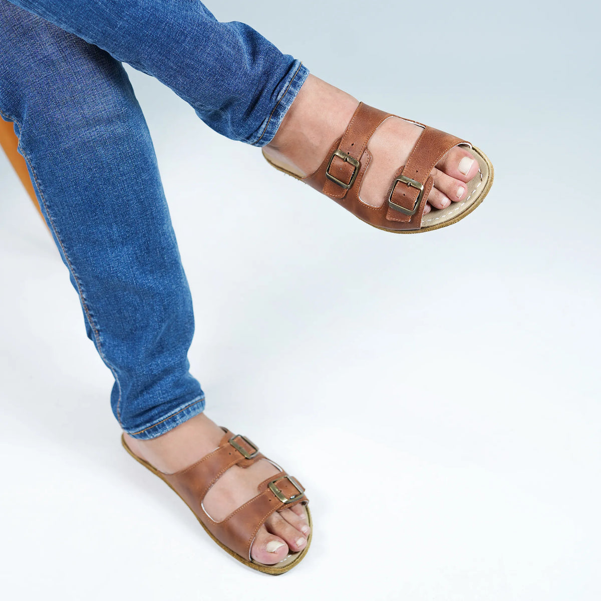 Crazy Barefoot Double Strap Sandals Shoes – Classic Sole — Leather Sole – Brown