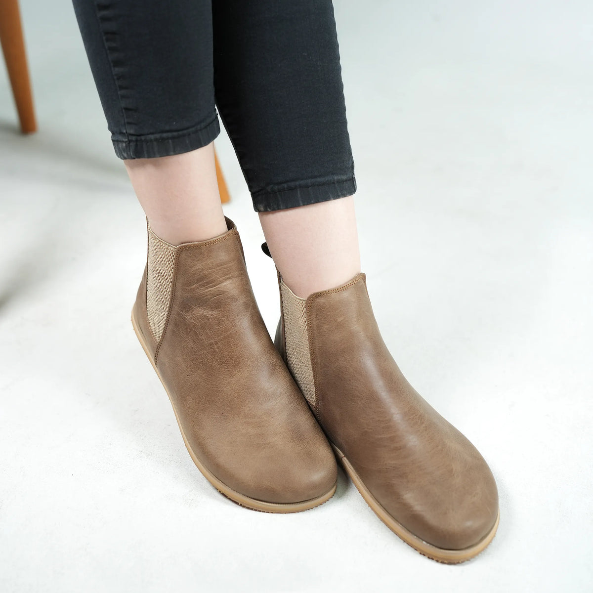 Crazy Barefoot Chelsea Boots Shoes – Eva Outsole – Beige Bizon